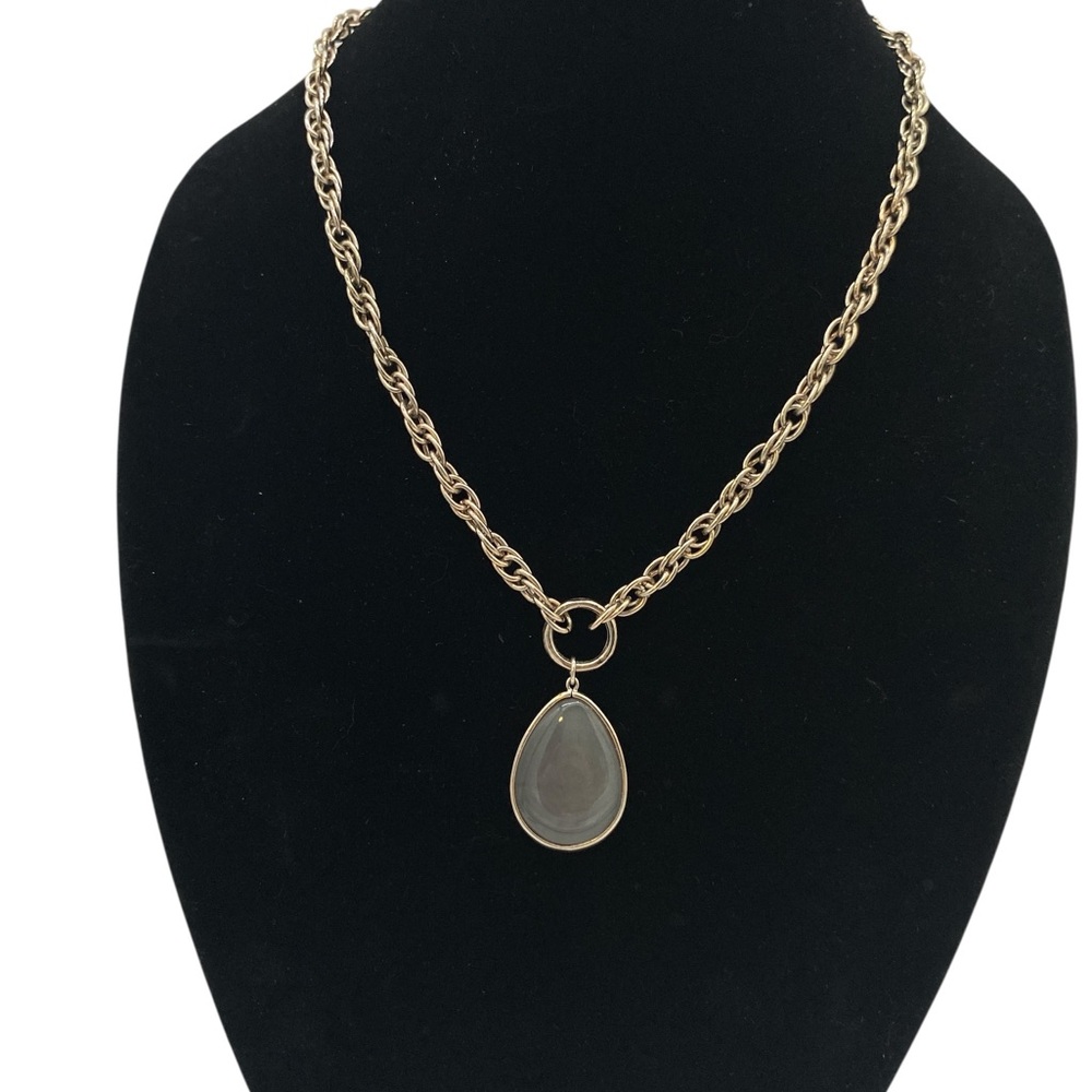 LOFT Gold-Tone Chain Necklace with Gray Cabochon Teardrop Pendant
